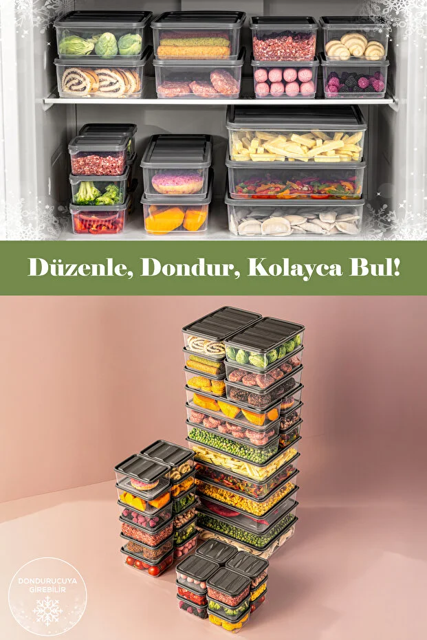 42'li Buzdolabı Düzenleyici Organizer Mikrodalgaya Uygun Difriz Saklama Kabı Gri